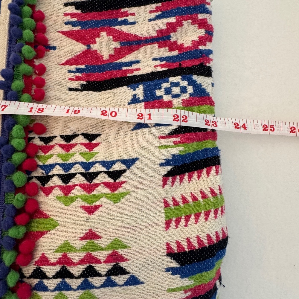 America & Beyond Hand Beaded Boho Tote Bag NWT Tribal Pom Pom Large Weekender - Picture 10 of 16